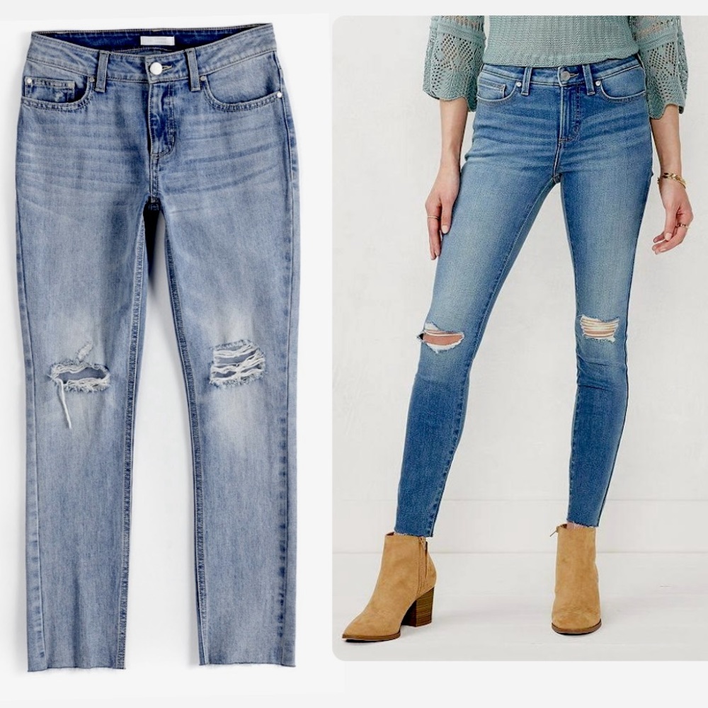 LC Lauren Conrad Distressed Midrise Skinny Jeans - Medium Wash Size 4